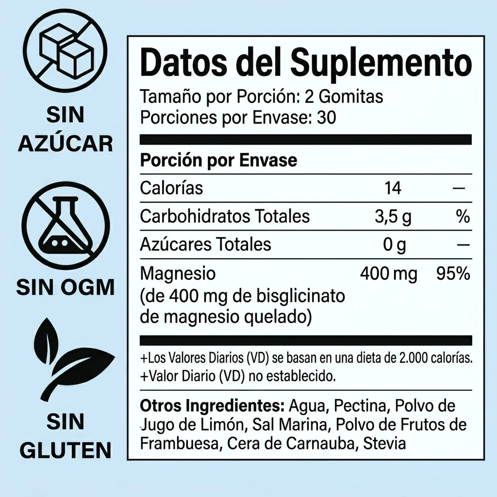 Supplement label with nutritional information and allergen-free indicators on a light blue background